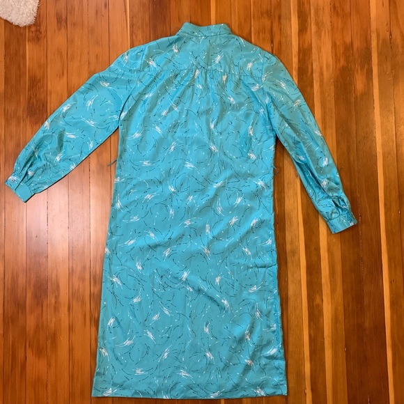 80s aqua patterned office dress so cool 8 - Picture 4 of 4